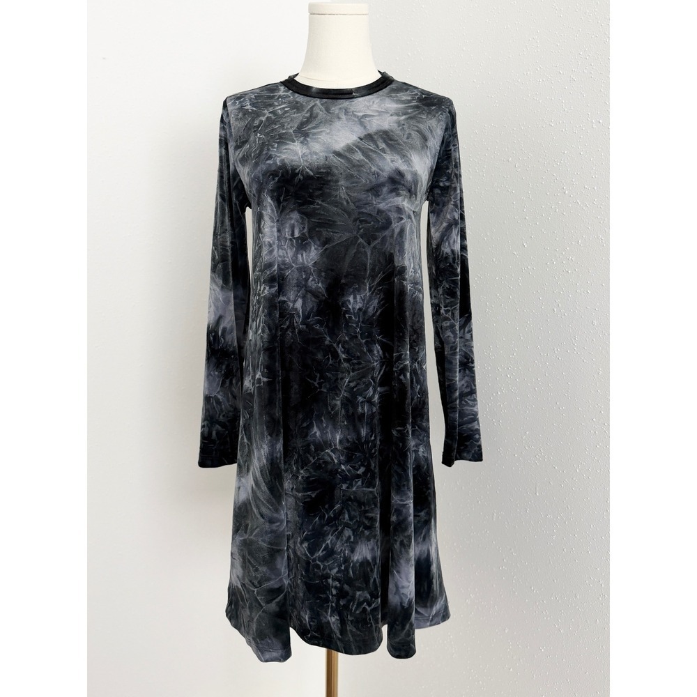 Earthbound Trading Co Blue Black Velvet Tie Dye Dress Soft Grunge Goth Witchy S